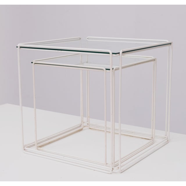 White White and Clear Glass Isocele Nesting Tables from Max Sauze, 1970s, Set of 2 For Sale - Image 8 of 8