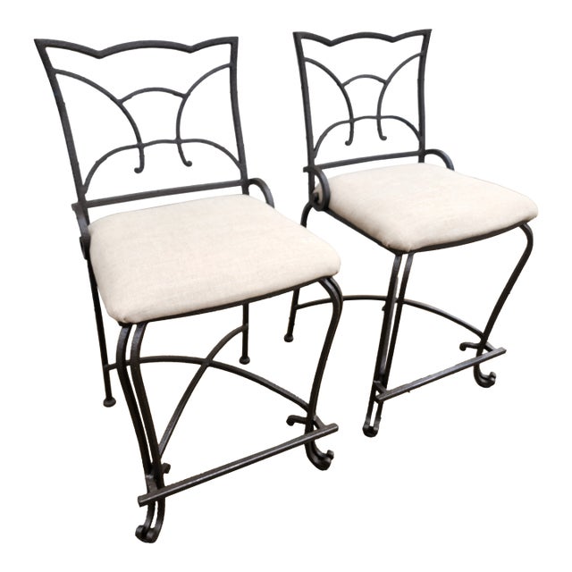 Pair of Iron Counter Height Bar Stools For Sale