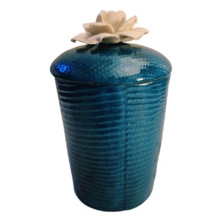 Villari Italy Luxury Turquoise Ceramic Lidded Jar Scented Candle - Pristine Cond For Sale
