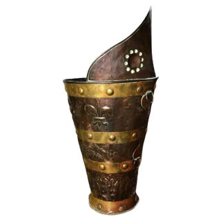 Large 19th Century Brass and Copper Coal Bucket For Sale