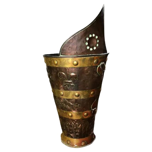 Large 19th Century Brass and Copper Coal Bucket For Sale