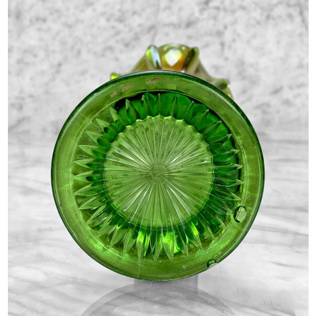 Green Mid-Century Green Iridescent Carnival Art Glass Swung Vase For Sale - Image 8 of 9