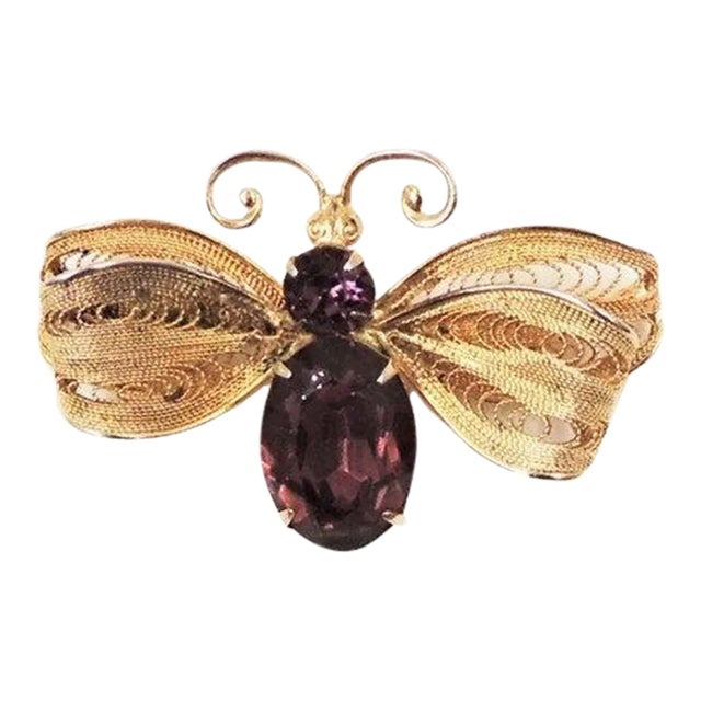 Vintage Signed Napier Faux-Topaz Fly Brooch For Sale