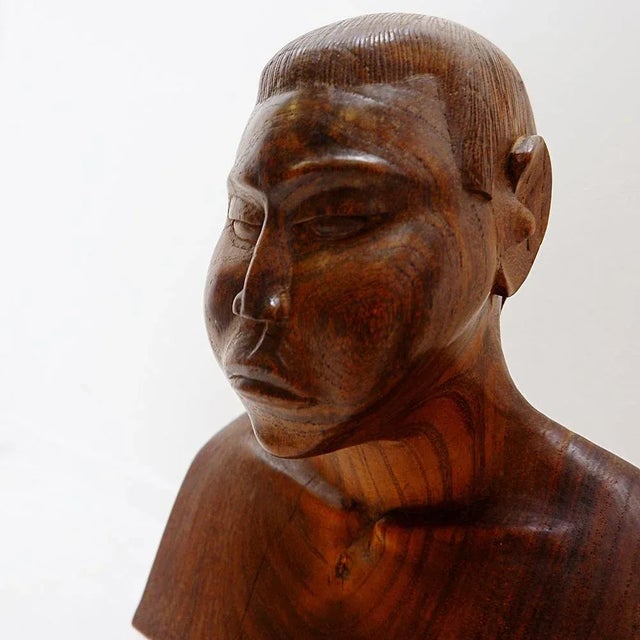 Hand-Carved Wooden Busts of a Man and a Woman, 20th Century, Set of 2 For Sale - Image 6 of 14