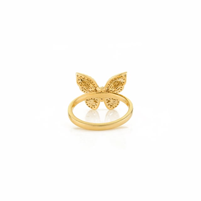 Metal 18k Gold Diamond Butterfly Ring Whimsical Jewelry for Her Size 8 For Sale - Image 7 of 11