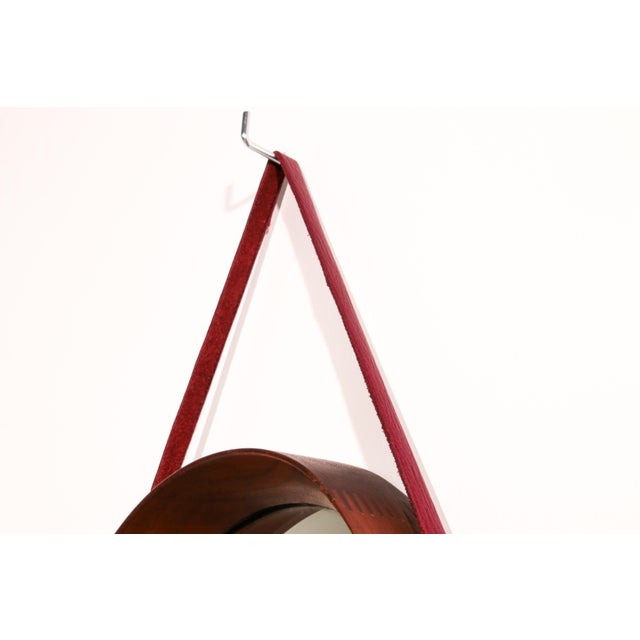 Mid-Century Modern Mid-Century Italian Triangular Mirror in Curved Teak and Leather, 1960s For Sale - Image 3 of 6