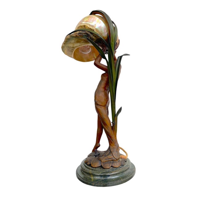 1900 - 1909 Antique Art Nouveau French Gilt Metal Shell Lamp For Sale - Image 5 of 6