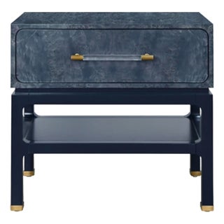 Matthew Izzo Home Estelle Navy Blue Burl Wood Side Table For Sale