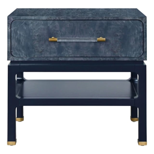 Matthew Izzo Home Estelle Navy Blue Burl Wood Side Table For Sale