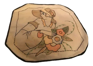1930s Vintage Embroidered Young Woman Pillow Cover