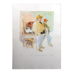 William Papas "Mexican Sheep Sellers" Original Hand Colored Art Etching