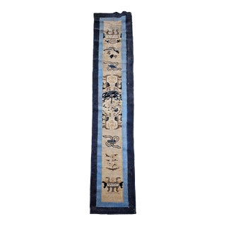 Antique Chinese Peking Runner, Hand-Knotted Wool, Ivory & Navy, 1880s, 2' x 10' For Sale