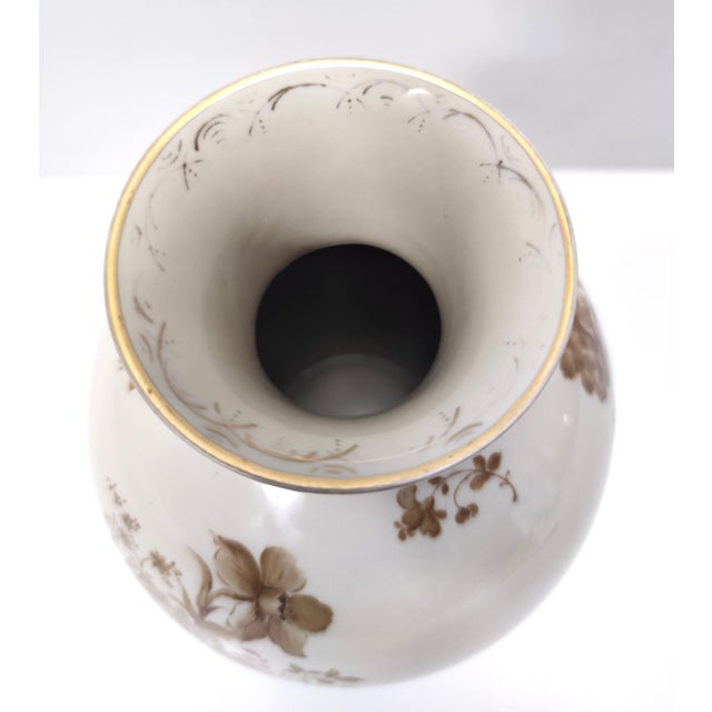 Ivory Ceramic Vase with Brown Floral Details from Rosenthal, Italy, 1943 For Sale - Image 15 of 17
