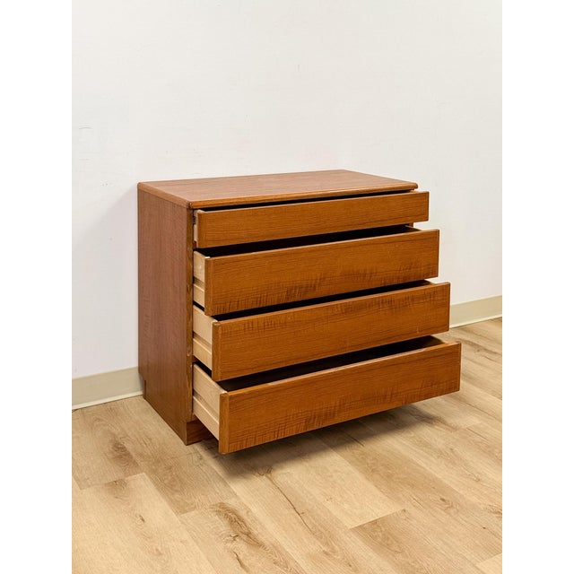 Wood Vintage MCM Danish Modern Teak Four Drawer Chest, Dresser, Bedroom Storage For Sale - Image 7 of 14