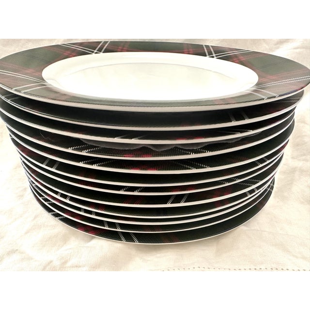 Farmhouse Williams Sonoma Green Tartan Plaid Holiday Charger Plate-Set of 12 For Sale - Image 3 of 8