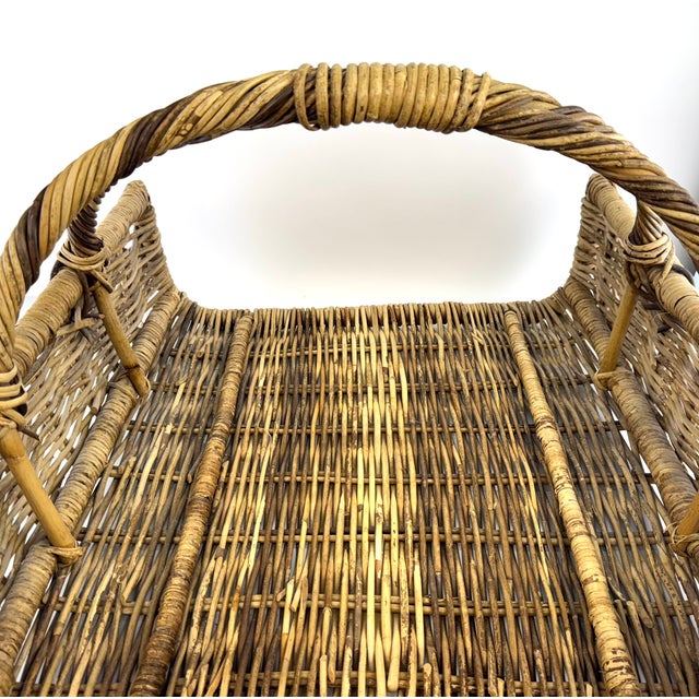 French Country Oversized Vintage French Country Wicker Basket With Twisted Handle – Firewood or Blanket Storage For Sale - Image 3 of 11