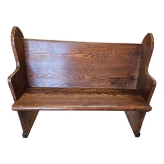 Antique Synagogue Bench Church Pew Solid Oak Neo Gothic Revival Star of David For Sale