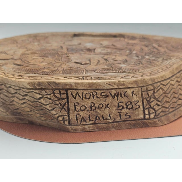 Carved bas-relief, double-sided story board, Palau, vintage, dimensions: height 27 cm, width 44 cm, depth 7 cm.