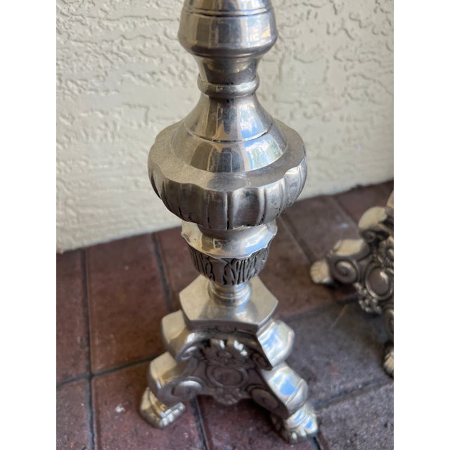 Antique Italian Crome Bronze Pair of candlestick