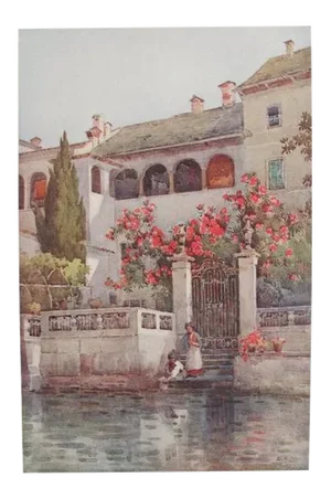 1905 Original Italian Print - Italian Travel Colour Plate - a Villa Garden, Lago d'Orta