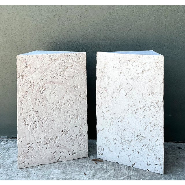 Vintage Plaster Faux Coral Geometric Table Pedestals - Pair For Sale - Image 13 of 14