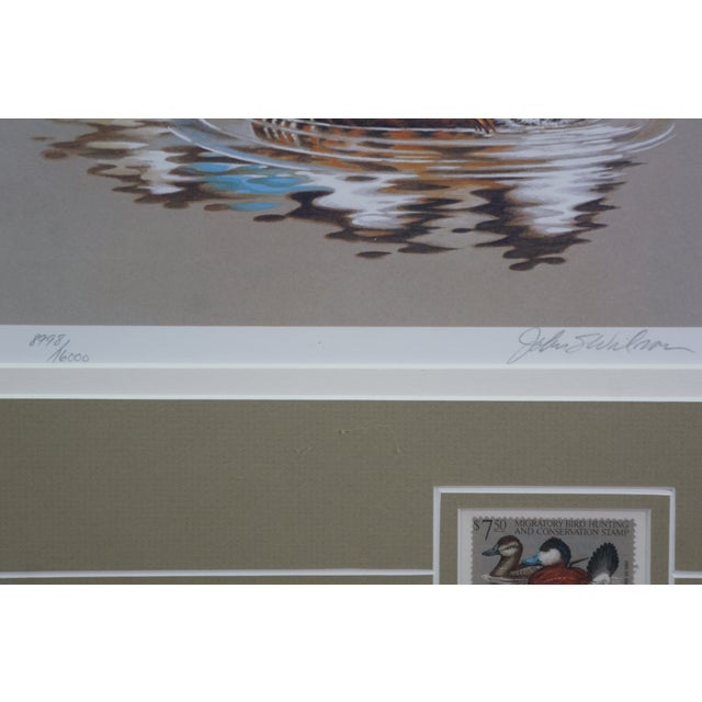 1980s 4 Ducks Unlimited Federal Duck Signed Stamp Prints Brass Plaque Pine Frame 25" - Set of 4 For Sale - Image 12 of 17