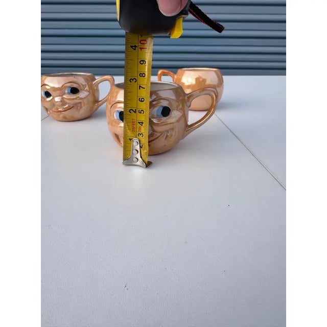 Vintage Anthropomorphic Man in the Moon Porcelain Mugs – Set of 4 Lusterware Figural Cups, Made in Japan (1920s–1930s) Pre-War Novelty Drinkware For Sale - Image 9 of 12