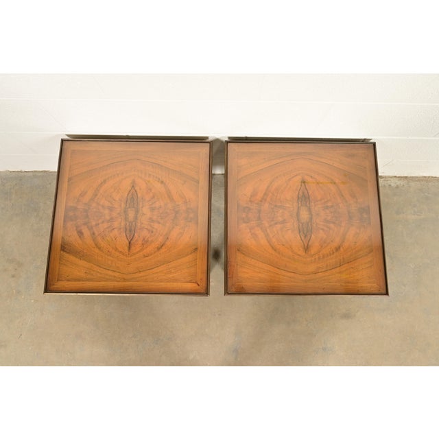 1960s Baker Furniture French Regency Louis XVI Cherry, Burl Wood, and Brass Side Tables, Pair For Sale - Image 5 of 10