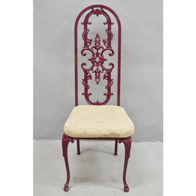 Vintage Hollywood Regency Victorian Style Red Cast Metal Dining Chairs Set of 4 For Sale - Image 12 of 16