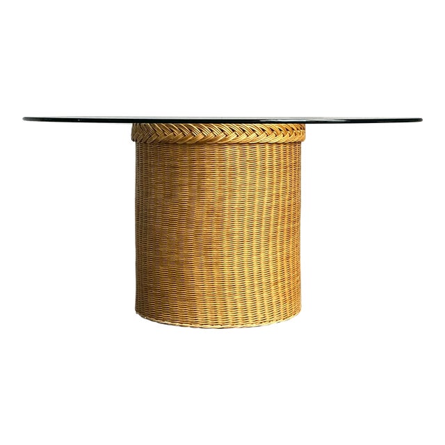 Vintage Boho Braided Rattan Dining Table For Sale