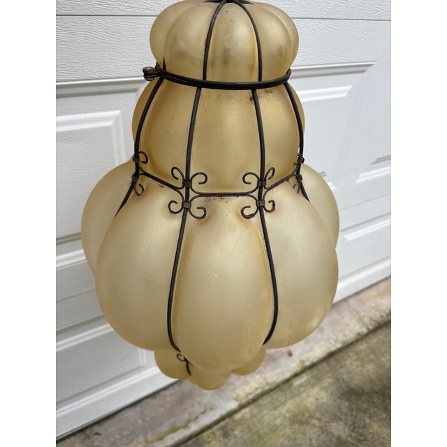 Blown Original Murano Glass Venetian lantern burnt orange beige in color, Italian vintage style chandelier. Originally...