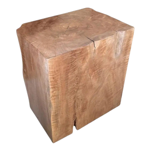 Monolith Lychee Wood Side Table — Solid Block Form, Sculptural Natural Finish
