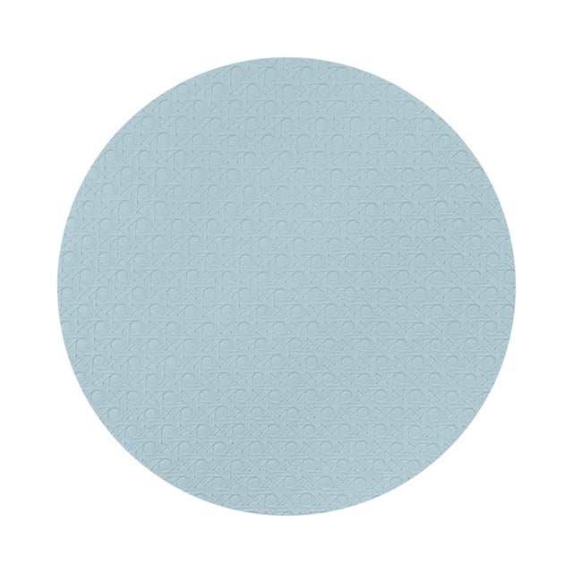2020s Solid Bluebell Vegan Leather Round Cane Placemat, Set of 4 For Sale - Image 5 of 5