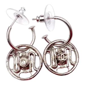 Chanel Silver CC Big Snap Hoop Piercing Earrings - 2 Pieces