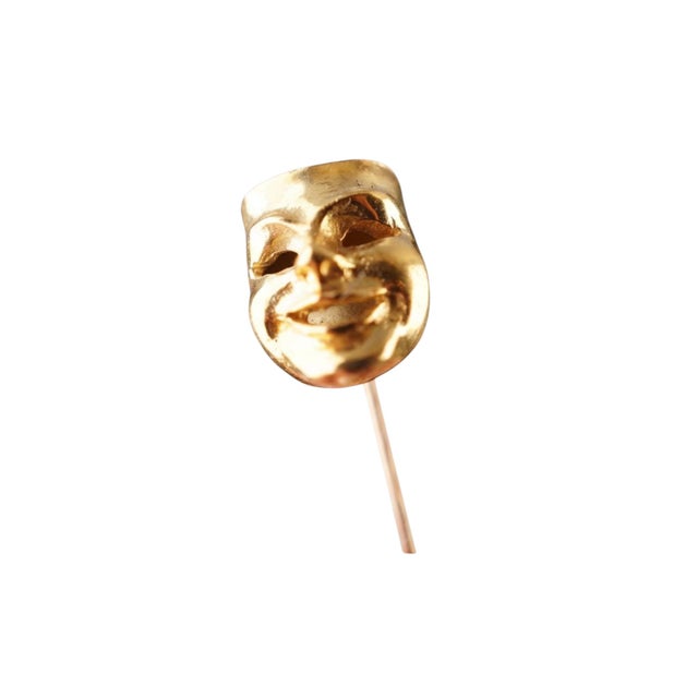 2000 - 2009 18k Yellow Gold Italian Theater Mask Stick Pin Vintage Unisex Lapel Pin For Sale - Image 5 of 8