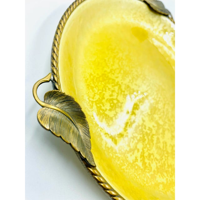 1950s 1950s Evans Handsome Gold Tone & Canary-Enamel Dresser Leaf Tray For Sale - Image 5 of 10