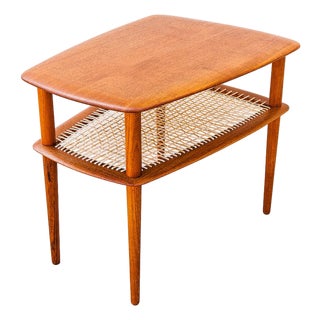 1950s Danish Modern Solid Teak & Cane "Minerva" Side Table Attributed to Hvidt & Molgaard-Nielsen For Sale