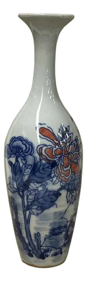 Oriental Small Blue White Flower Bird Graphic Porcelain Art Vase 1