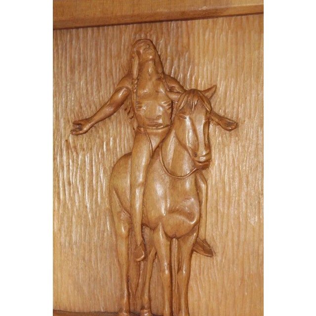 This fine hand carved end of the run horse and rider plaque is in great condition.