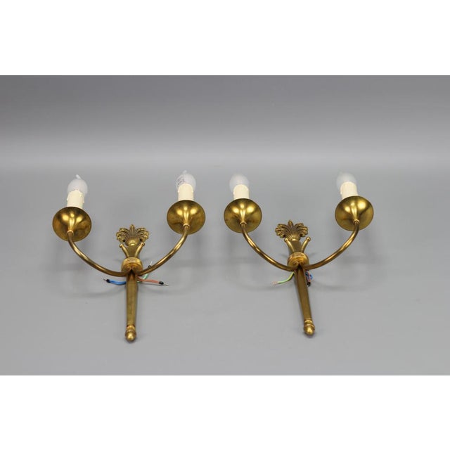 French Art Deco Brass Twin-Arm Sconces, 1930, Set of 2 For Sale - Image 13 of 18