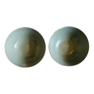 Vintage Calvin Klein Cargo Stoneware 12” Serving Bowls in Sage, Made in Japan -Set of 2