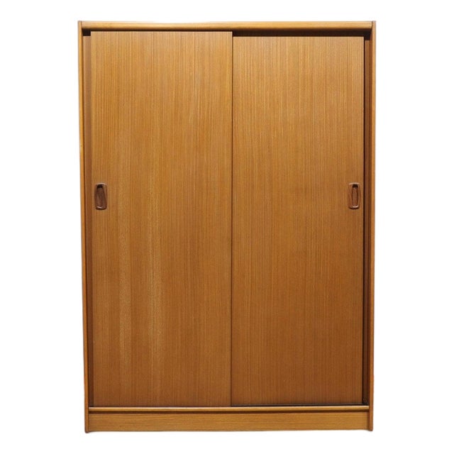 Mid Century Modern Vintage Teak Sliding Door Armoire Wardrobe in the Style of Austinsuite Danish Style For Sale