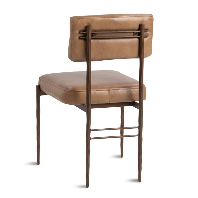 Contemporary Tan Leather & Bronze Modern Dining Chair For Sale - Image 3 of 7