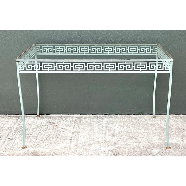 Mid-Century Modern Vintage Meadowcraft Outdoor Dining Table With Greek Key Pattern For Sale - Image 3 of 12