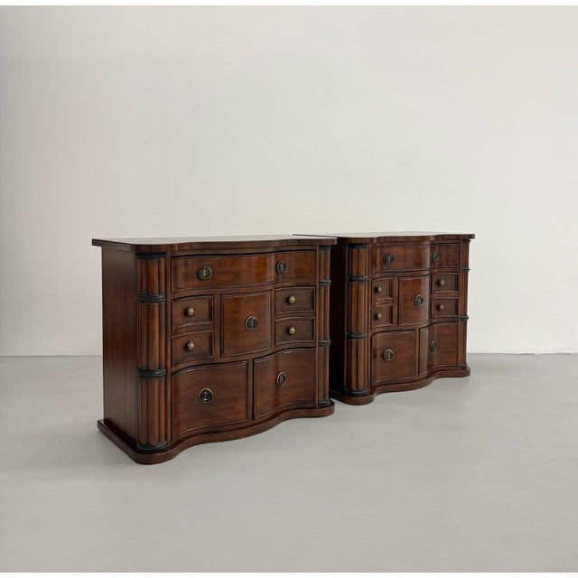 Mid 20th Century Neoclassical Commode Chests With Cane-Front Drawers - Pair For Sale - Image 5 of 8