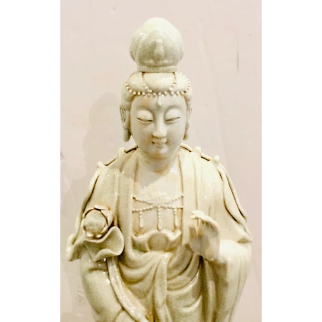 Asian Celadon Crackle Glaze Quan Yin Sculpture For Sale - Image 4 of 5