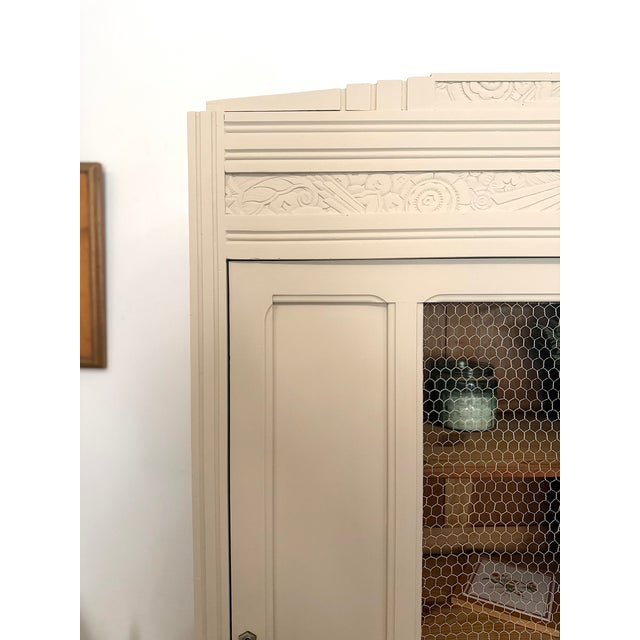 Beige French Art Deco Painted Armoire with Chicken Wire Door, 1930s For Sale - Image 8 of 16