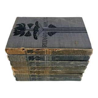 19th C. Rudyard Kipling Linen Covered Set of 7 Books For Sale