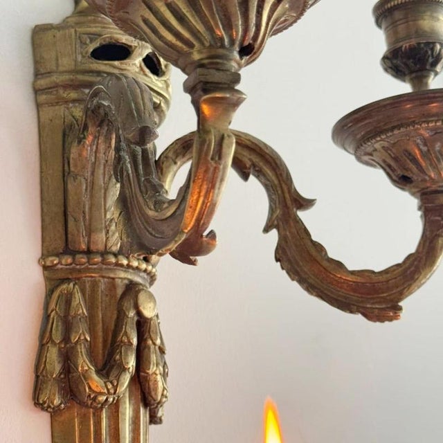 Napoleon III Gilt Bronze 2-Branch Candle Sconces, Mid-19th Century, Set of 2 For Sale - Image 14 of 15
