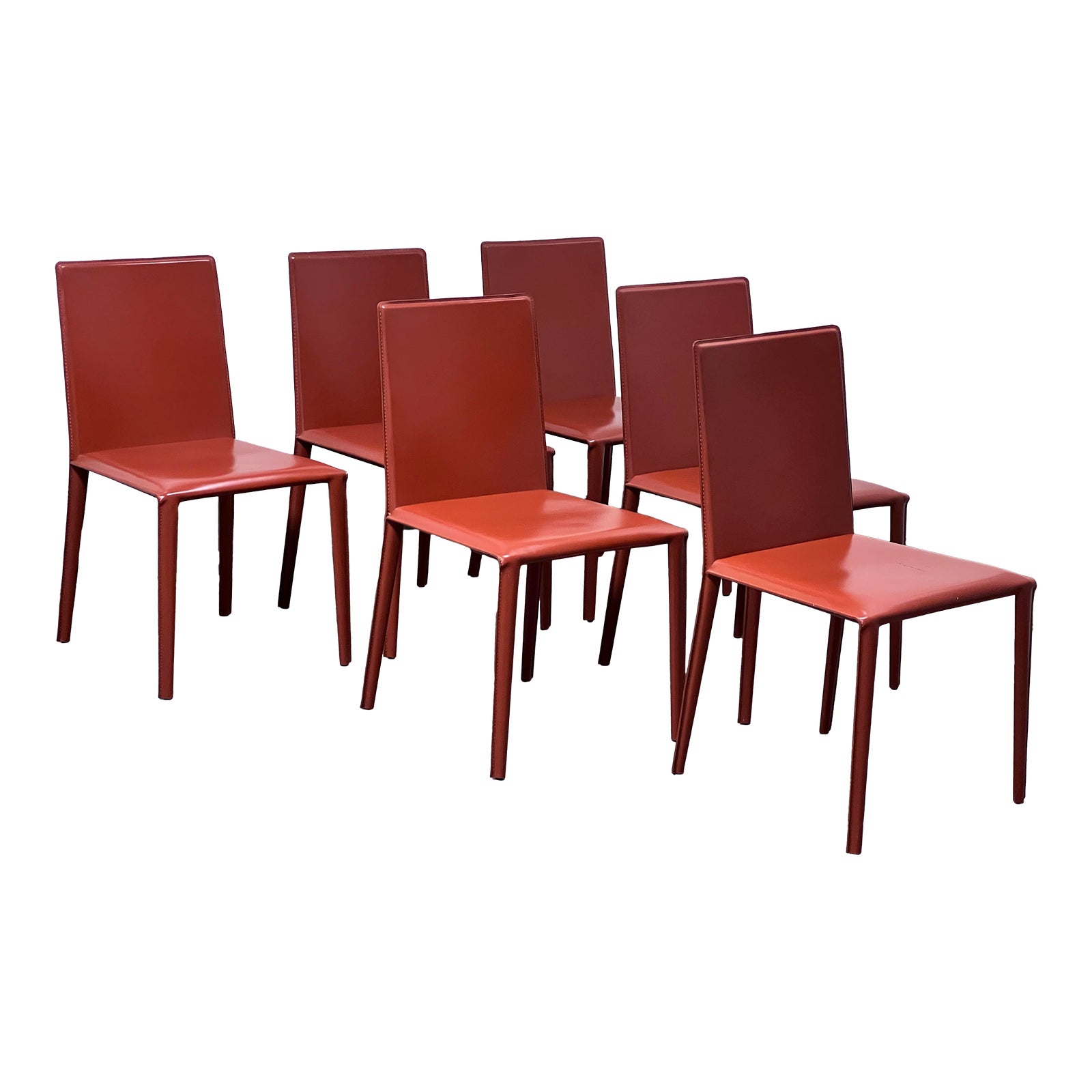 Arper Norma Brick Red Leather Dining Chairs, Set of Six Chairish